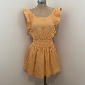 Free People Erin Tie Back Golden Ruffle Linen Blend Fit And Flare Mini Dress